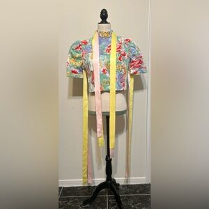 Floral Crop Top with Ribbon Accents